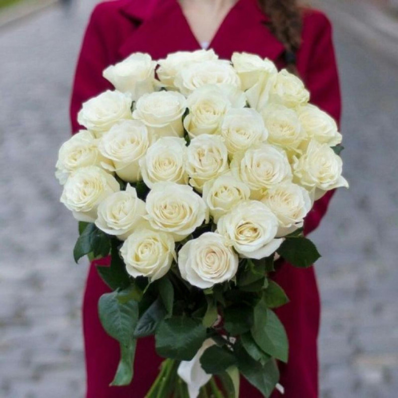 Bouquet of 25 white roses 60 cm Ecuador, standart
