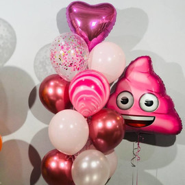 Воздушный шар розовая какашка с фонтаном гелиевых шариков