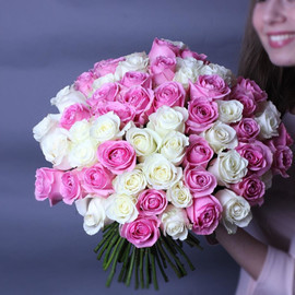 Bouquet of 51 roses mix premium white-pink