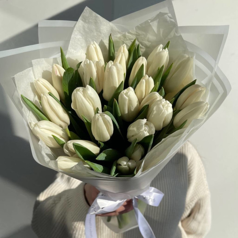 Bouquet of 25 white tulips, standart