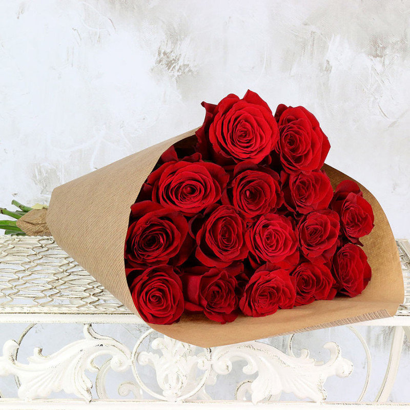Букет из 15 красных роз 60 см. ПМ. R0188, стандартный