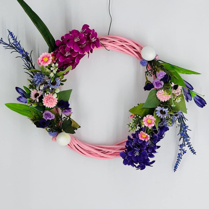 Designer wreath for Easter with artificial flowers, standart