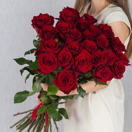 Bouquet of 25 large red Ecuadorian roses 60 cm.