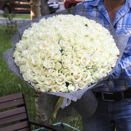 Букет из 151 белой розы 50 см в сетке