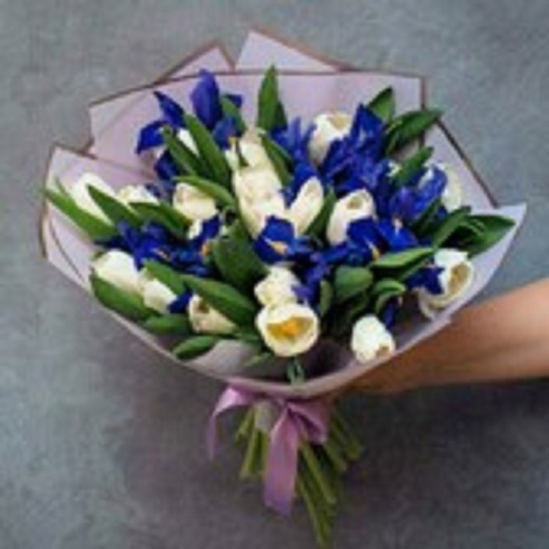 Bouquet with irises and tulips, standart