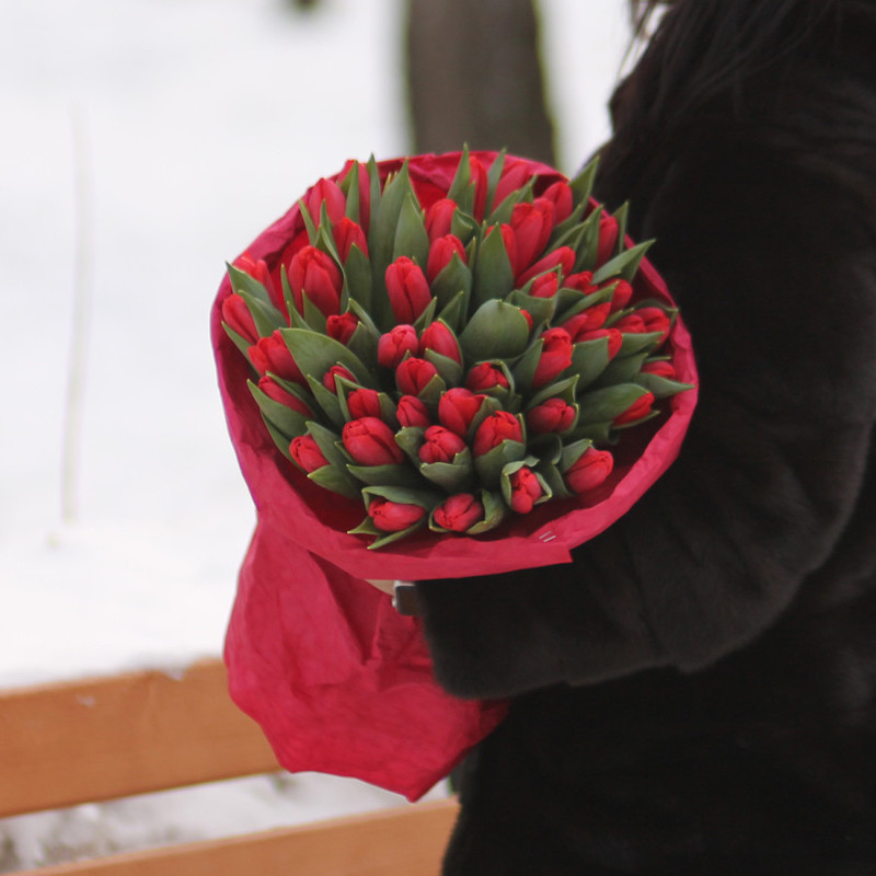 Bouquet of 51 craft red tulips, standart