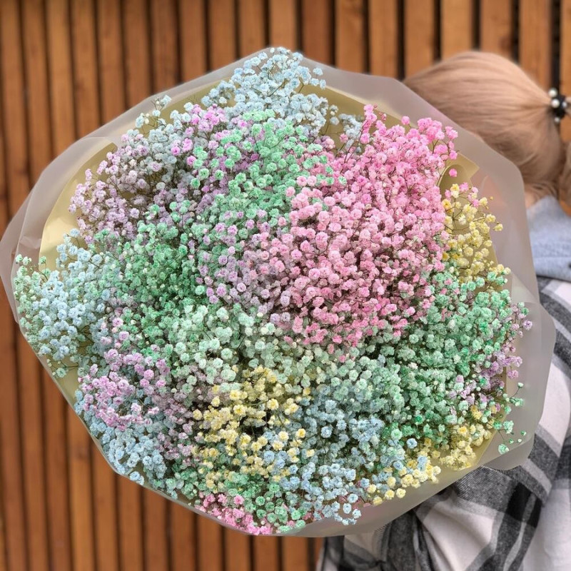 Bouquet of 25 rainbow gypsophila in designer decoration 60 cm, standart