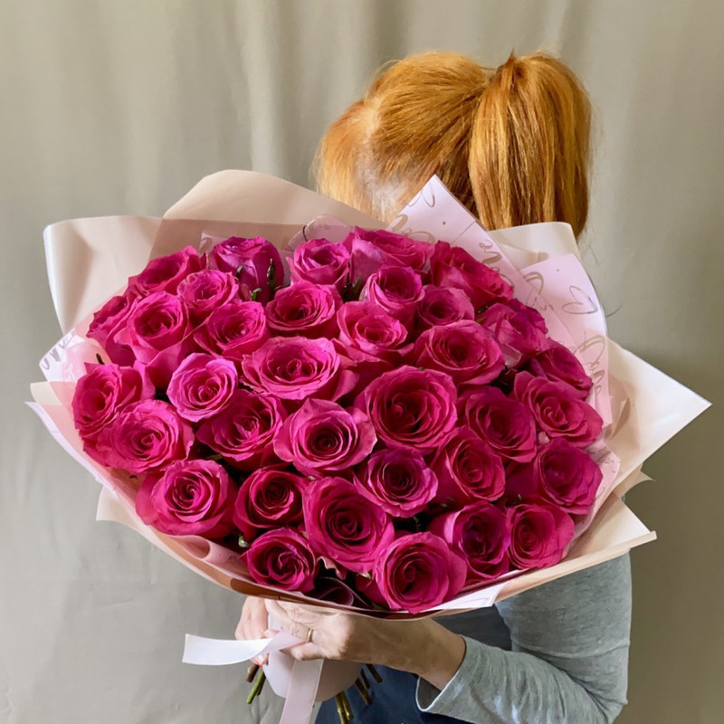 mono-bouquet of 35 pink roses, standart