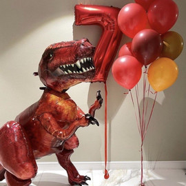 Set of balloons with tyrannosaurus and number