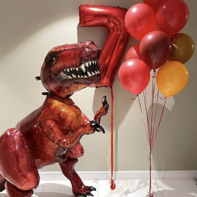 Set of balloons with tyrannosaurus and number, standart