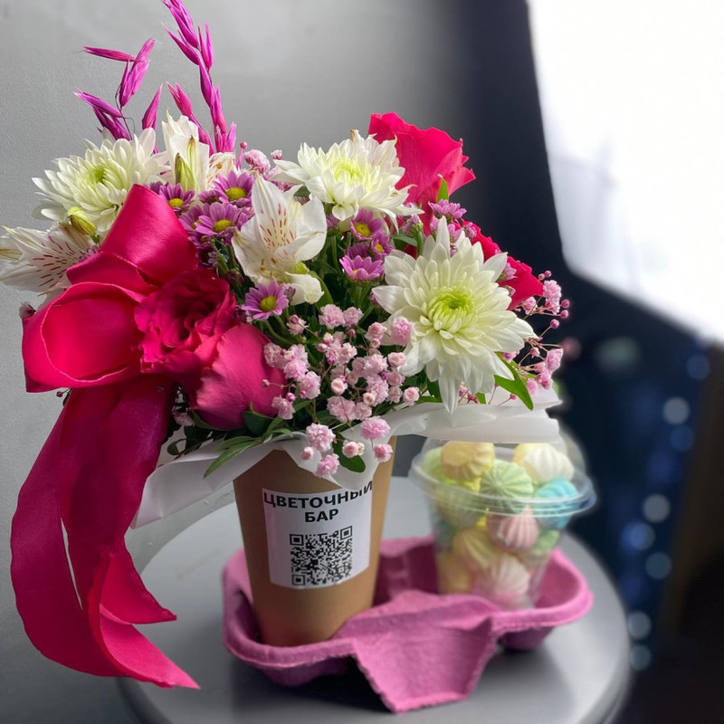 Flower arrangement with a sweet gift, standart