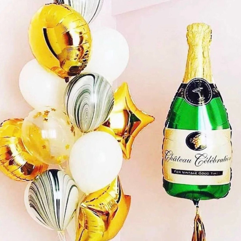 Фонтан шаров с бутылкой шампанского, стандартный