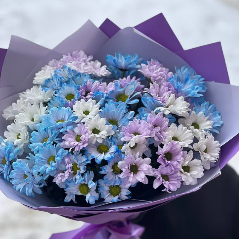 Bouquet of 15 chrysanthemums in a package, standart