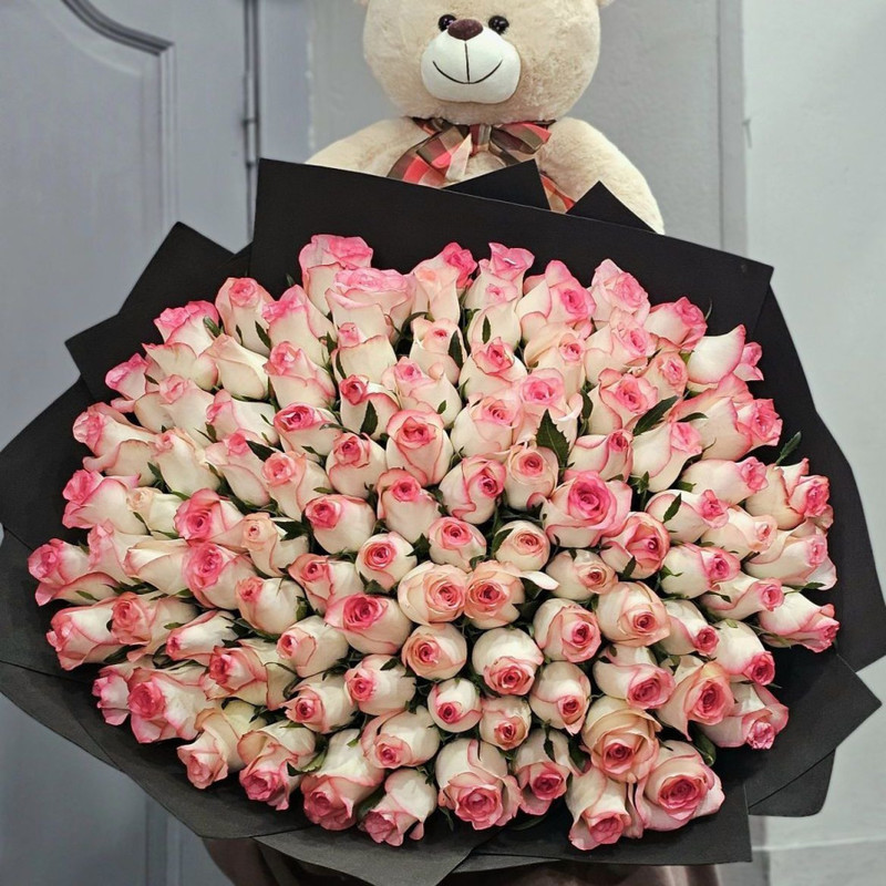 Bouquet of 101 roses + toy, standart