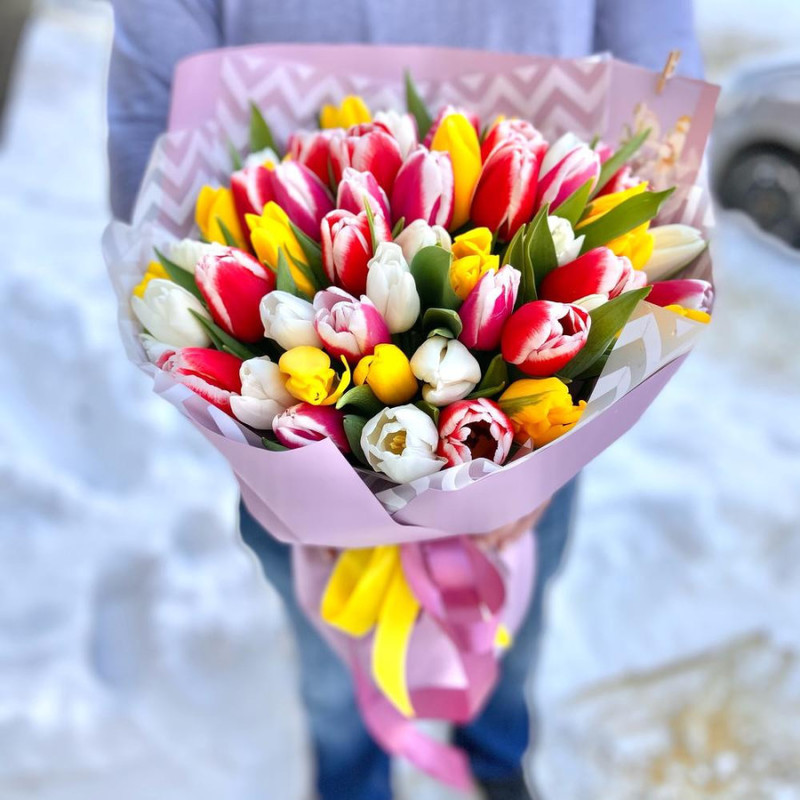 Bouquet 51 multi-colored tulip, standart