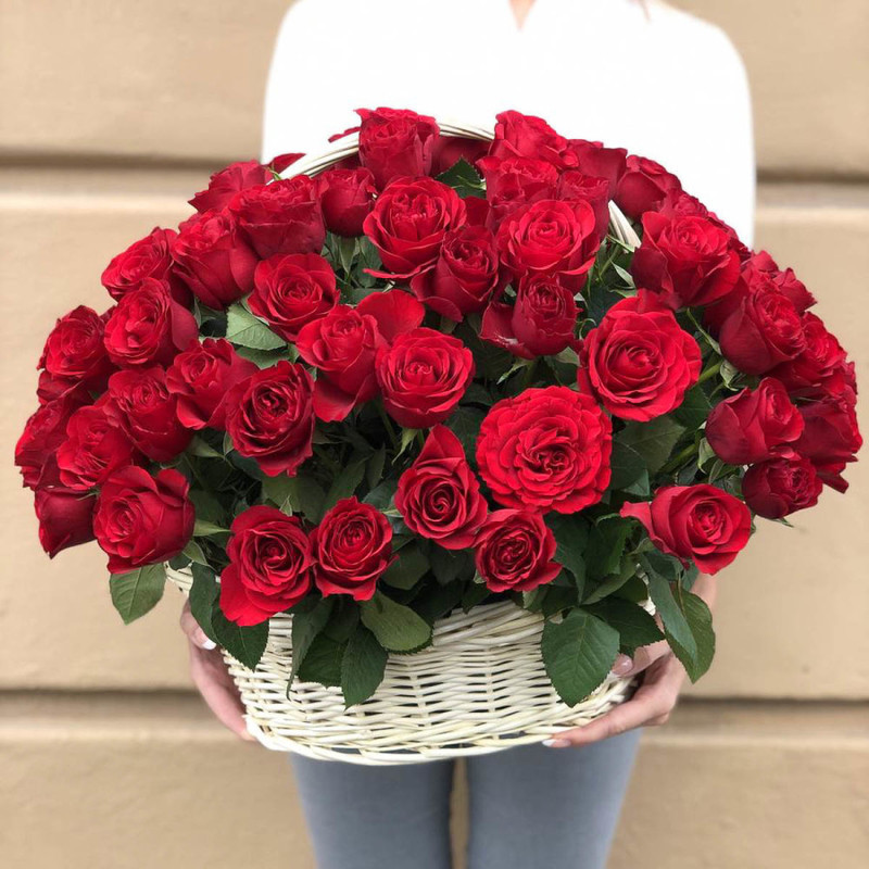 51 red roses in a basket, standart