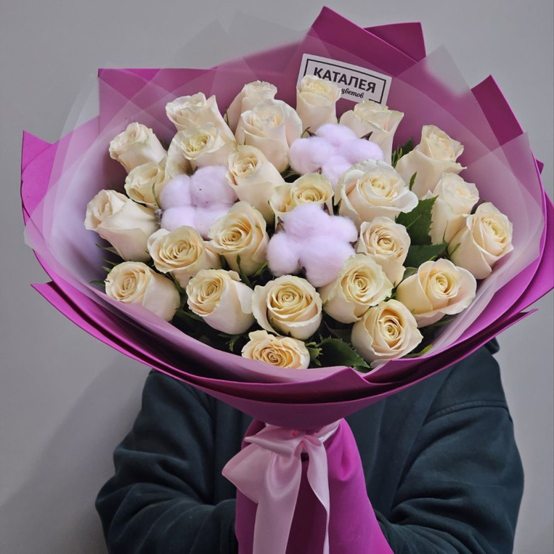 bouquet of roses and cotton, standart