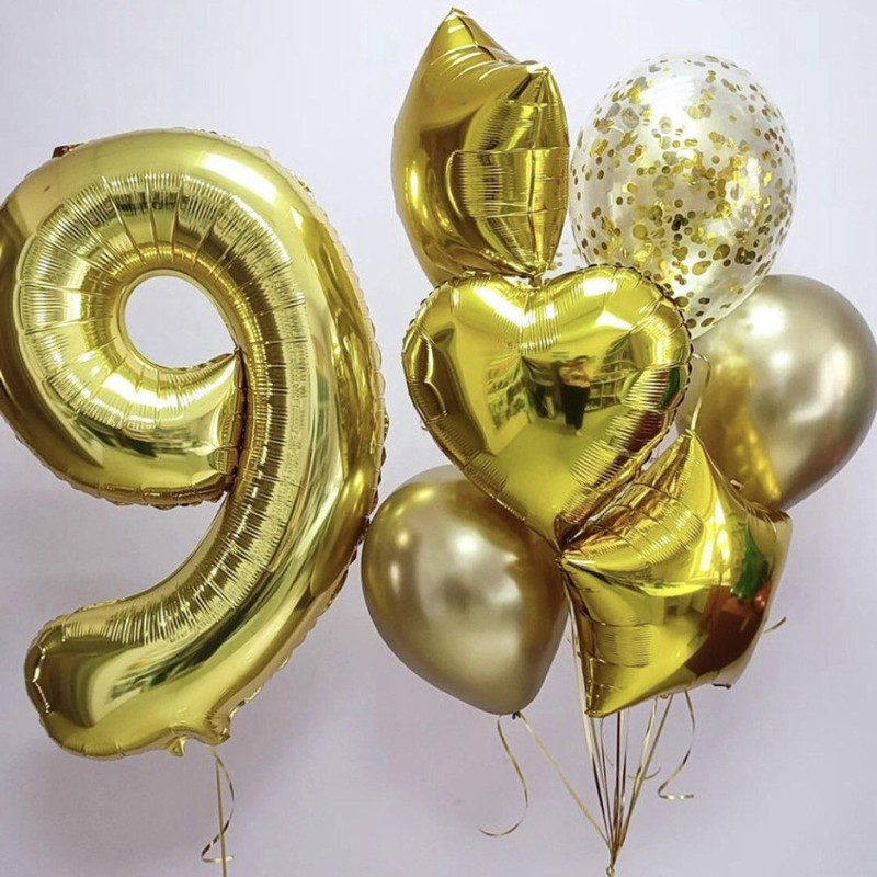 Fountain of golden balloons with number 9, standart