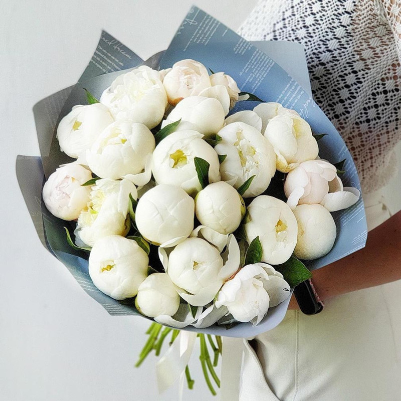 Mono-bouquet of 25 white peonies - Perfection, standart