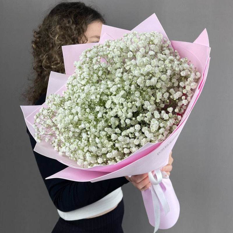 Bouquet of 7 white gypsophila in designer decoration 40 cm, standart