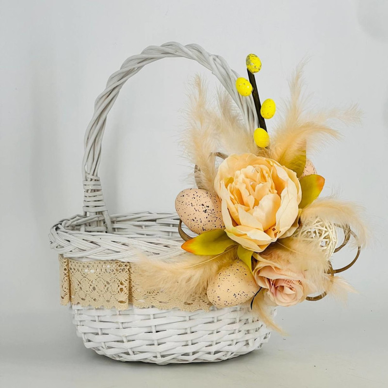 Wicker basket with artificial flowers for Easter gifts, standart