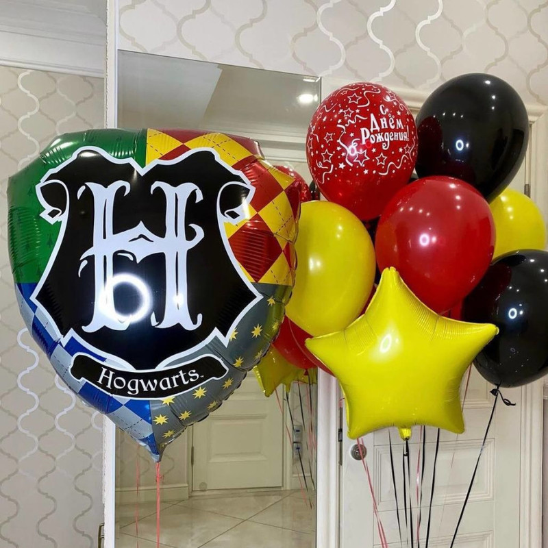 Hogwarts coat of arms balloon and Harry Potter balloon set, standart