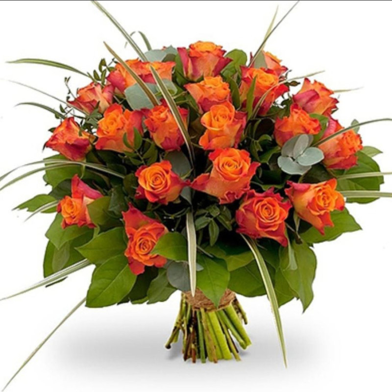 Bouquet of 25 roses with greenery, standart