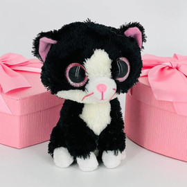 Мягкая игрушка чёрно-белый плюшевый котик 15 см