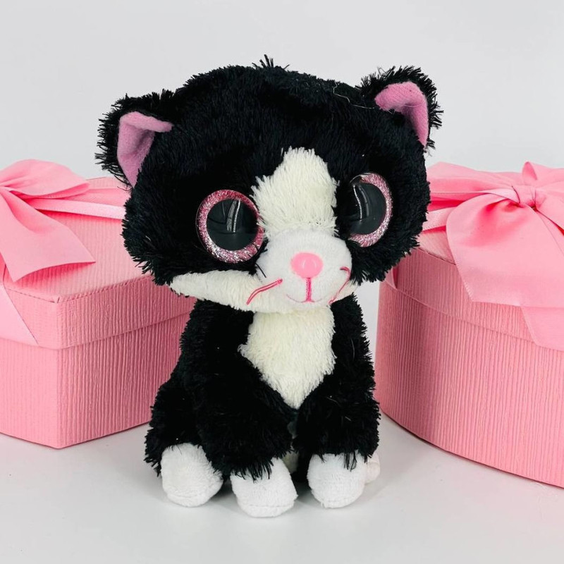 Мягкая игрушка чёрно-белый плюшевый котик 15 см, стандартный