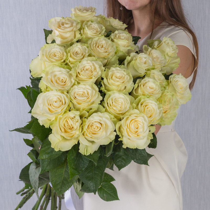 Bouquet of 25 large white Ecuadorian roses 60 cm., standart