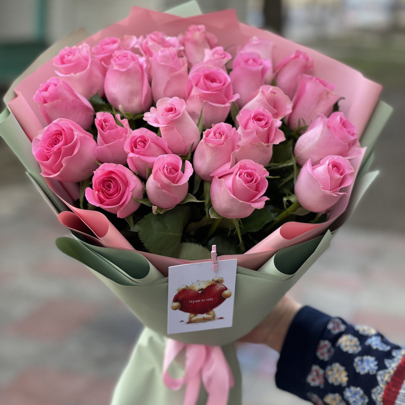 25 розовых роз, стандартный
