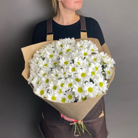 Bouquet of 9 white spray chrysanthemums in craft 45 cm