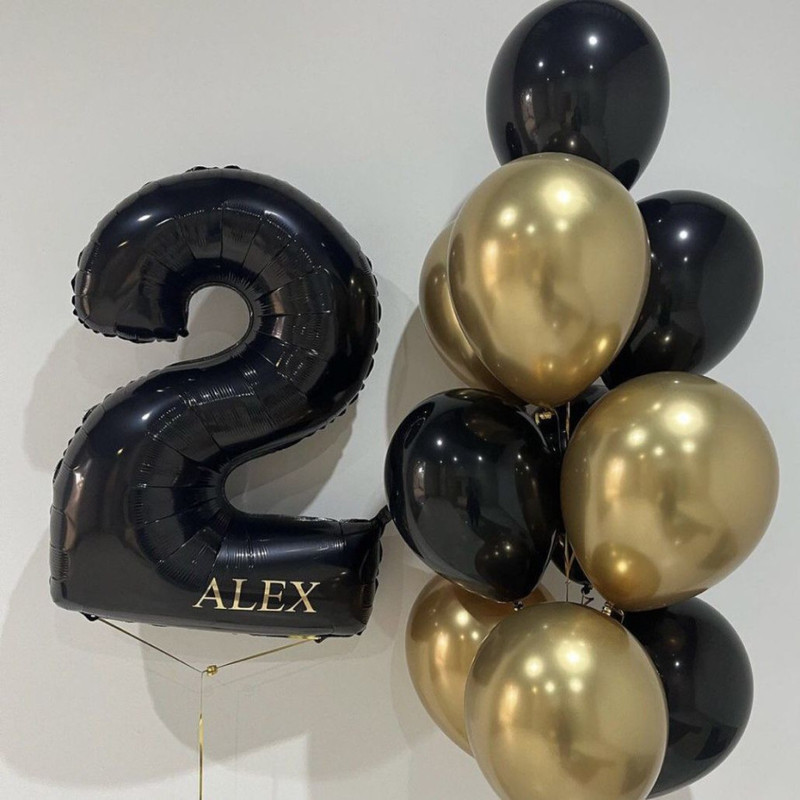 Set of black and gold balloons with birthday number, standart