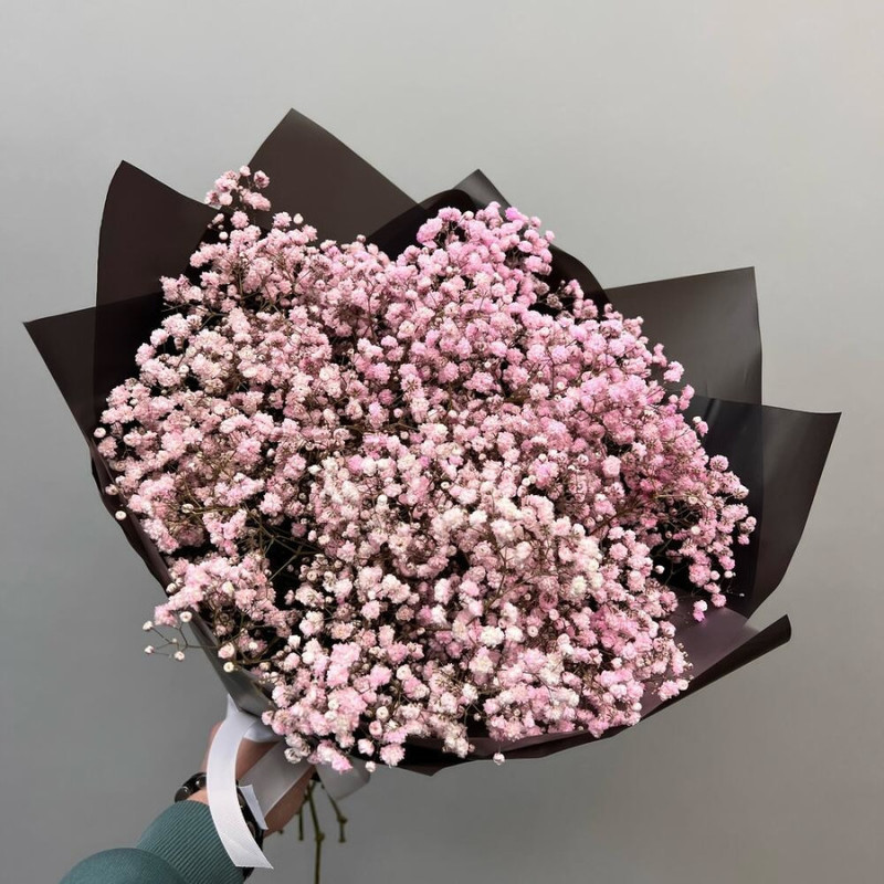 Букет из 9 розовых гипсофил в дизайнерском оформлении 55 см, стандартный