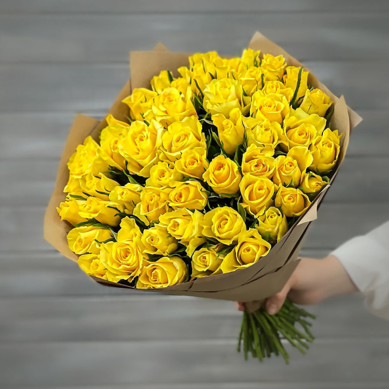 Bouquet of 51 yellow roses 40 cm in craft, standart