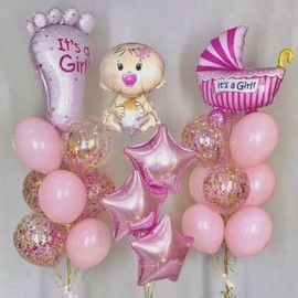 A set of balloons for an extract from the maternity hospital for a girl