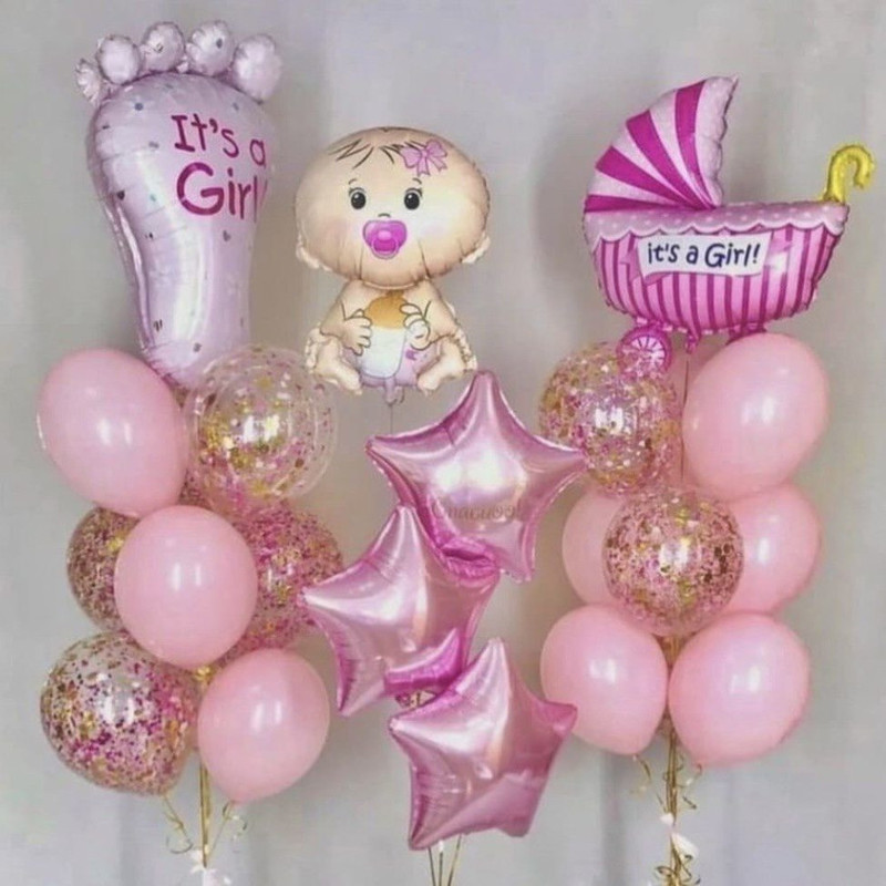A set of balloons for an extract from the maternity hospital for a girl, standart