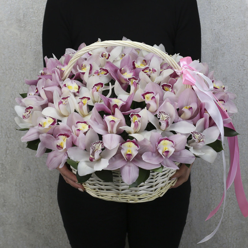 51 white and pink orchids in a basket, standart
