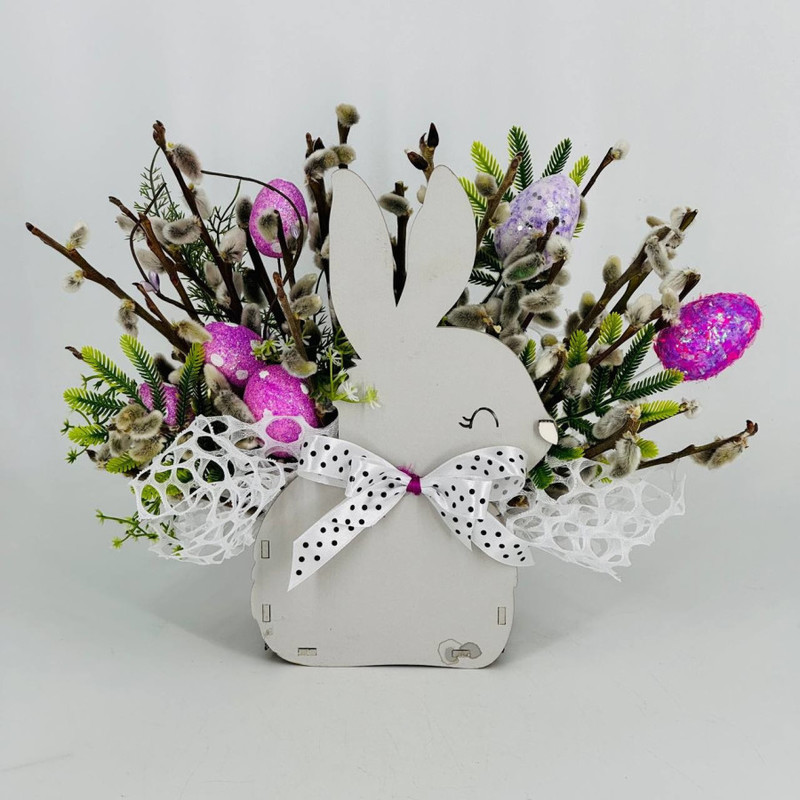 Bouquet of willow in a rabbit figured flowerpot, standart
