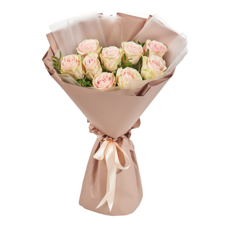 Bouquet of 9 pale pink roses with pistakia, standart