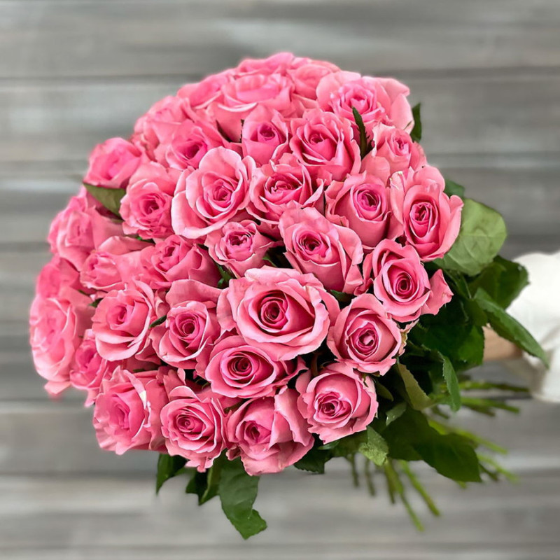 Букет из 35 розовых роз 40 см с лентой, премиум