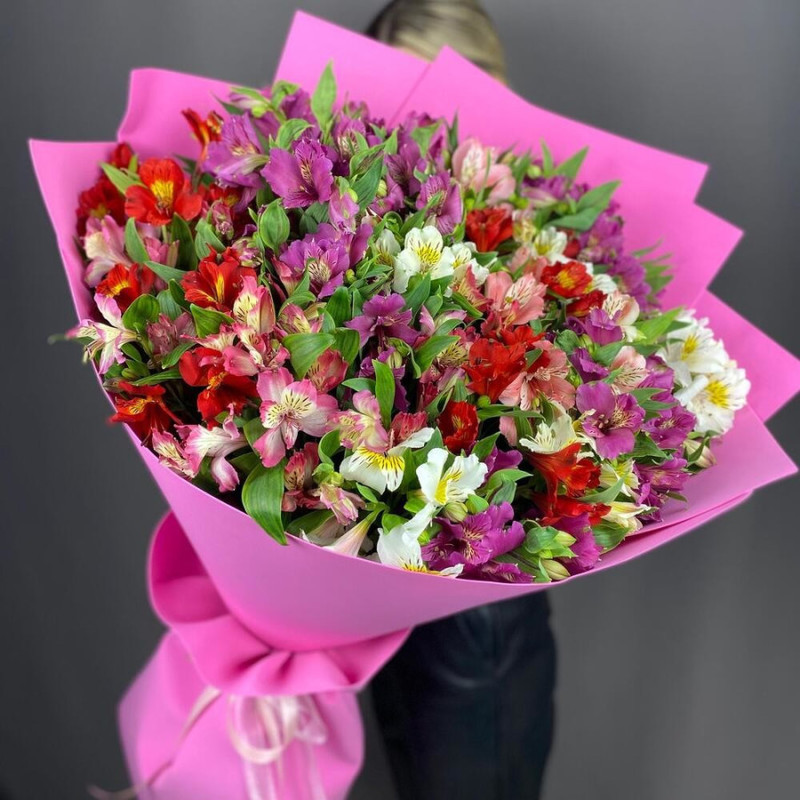 Bouquet of 51 alstroemeria mix in designer decoration 60 cm, standart