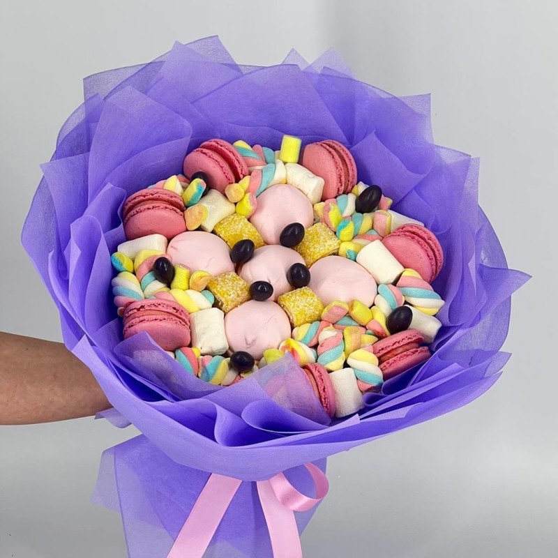 Sweet bouquet of marshmallow macaroons and marshmallows, standart
