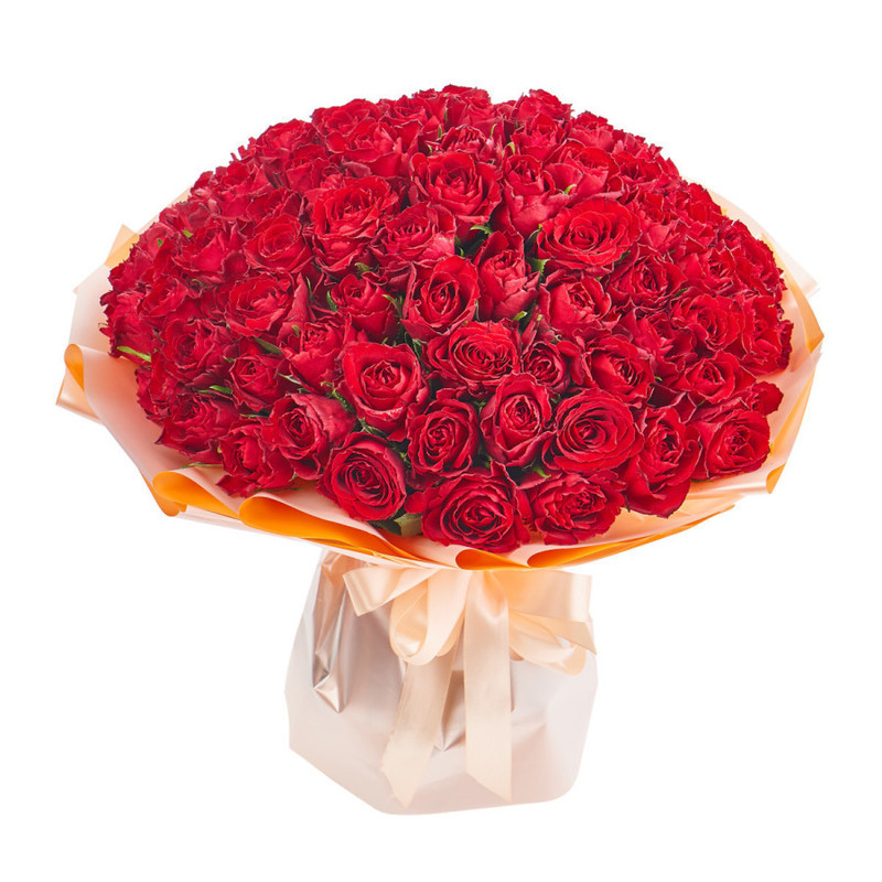 Bouquet of 101 red Kenyan roses in a package, standart