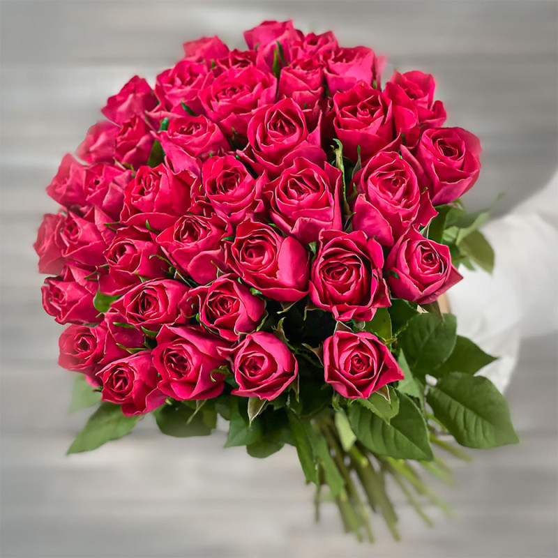 Bouquet of crimson roses 40 cm with ribbon, premium