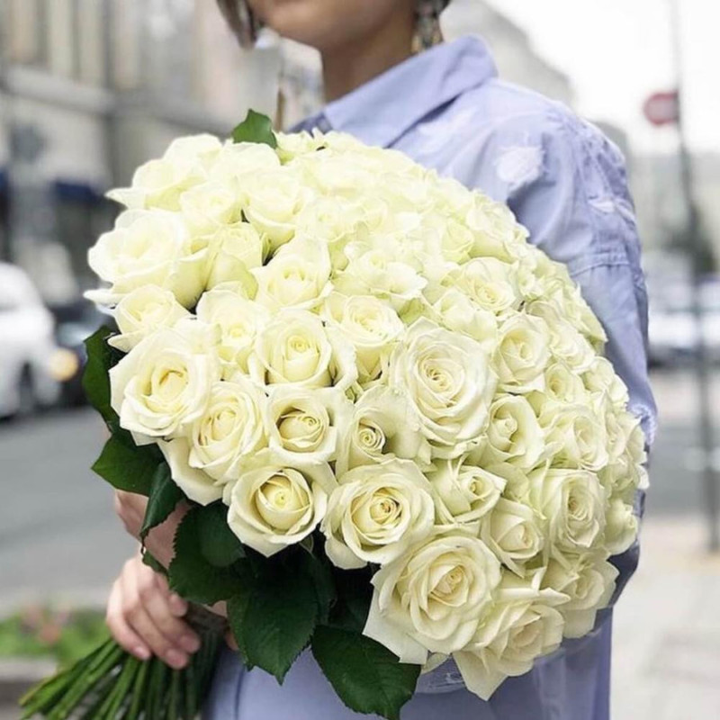 Bouquet of 51 white roses 60cm, standart