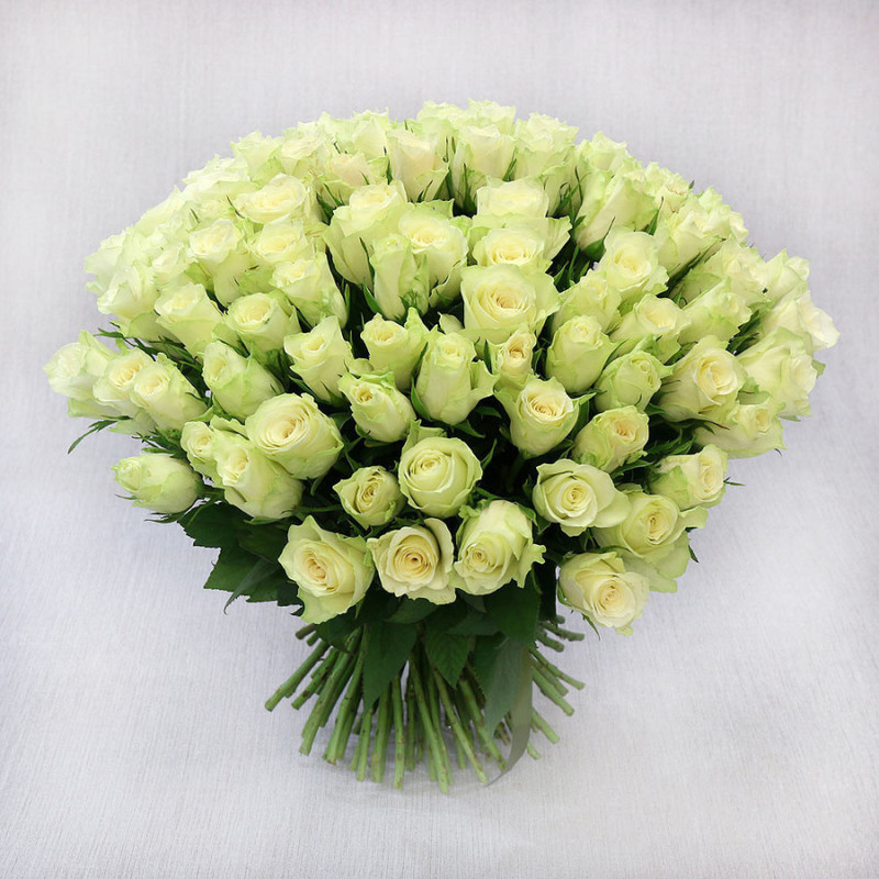 Bouquet of 101 white roses 40 cm, standart