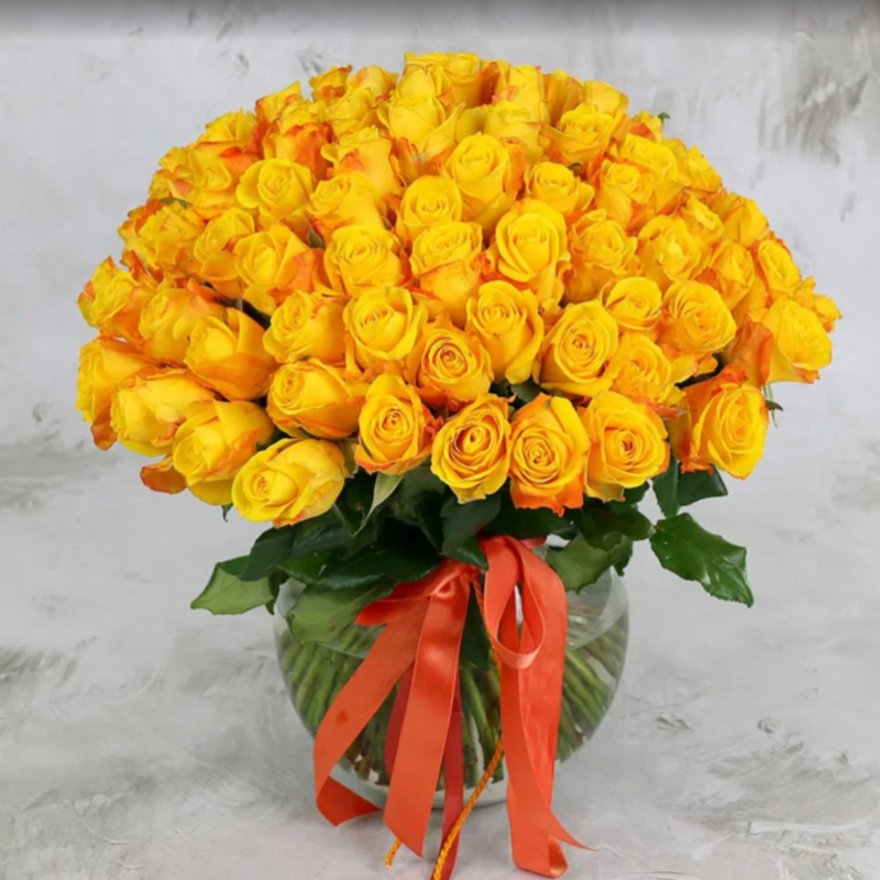 Букет из 101 желтой розы (40 см), стандартный
