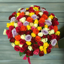 101 multi-colored roses with ribbon (40 cm)