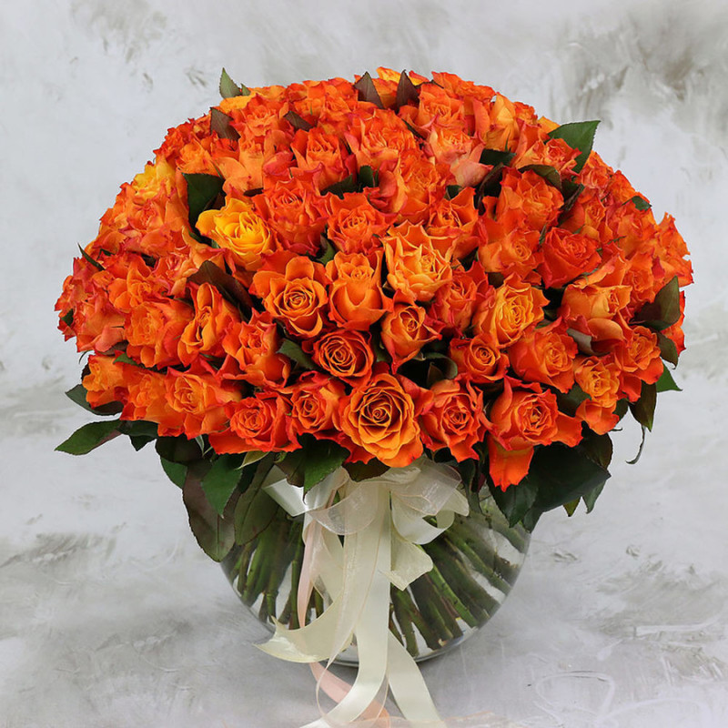 Букет из 101 оранжевой розы 40 см, стандартный